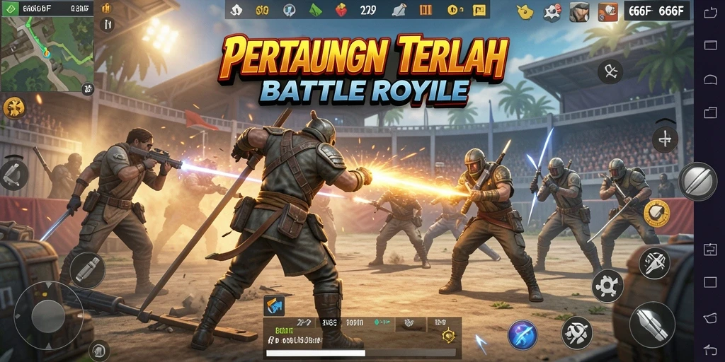 Tangkapan layar dari gameplay seru Battle Royale di 666F.