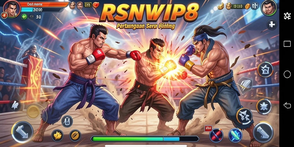 Screenshot RSNVIP8 menampilkan pertarungan yang intens dan karakter unik.